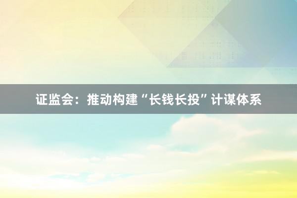 证监会：推动构建“长钱长投”计谋体系