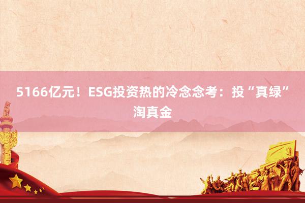 5166亿元！ESG投资热的冷念念考：投“真绿”淘真金